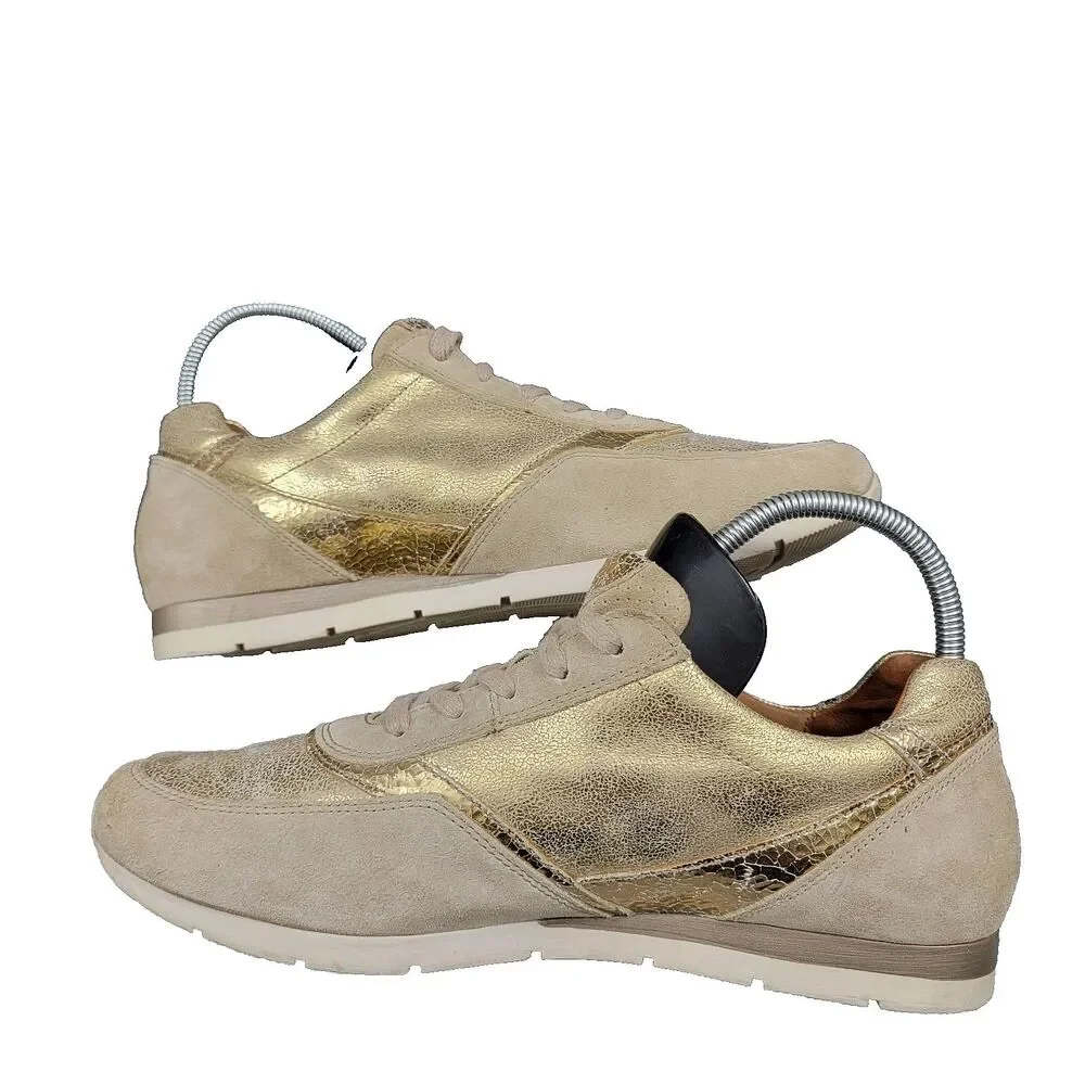 Gabor Metallic Gold Low Top Trainers Leather Sneakers Women's 7 UK 9 - 9.5 US